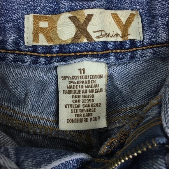 ROXY Denim Jean Shorts Super Short Stretch Y2K 90s Style Surf Size 11 Juniors - Picture 6 of 7